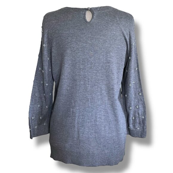 Talbots Womens Sweater Sz Large Gray Cotton Blend Pearl Beaded Preppy Holiday - Picture 5 of 8